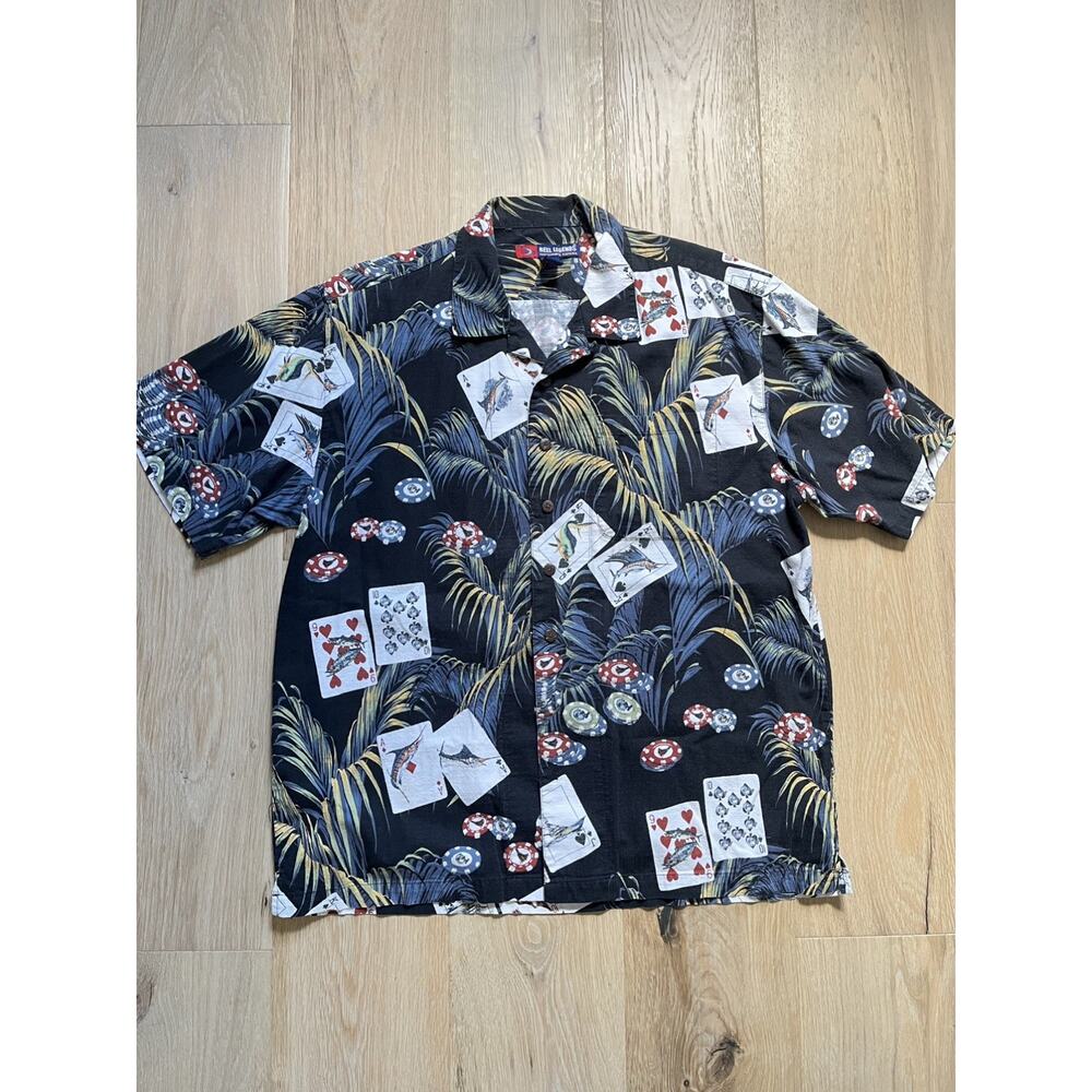 Vintage Las Vegas Casino Poker Cards Chips Men's Hawaiian Novelty Shirt Resort